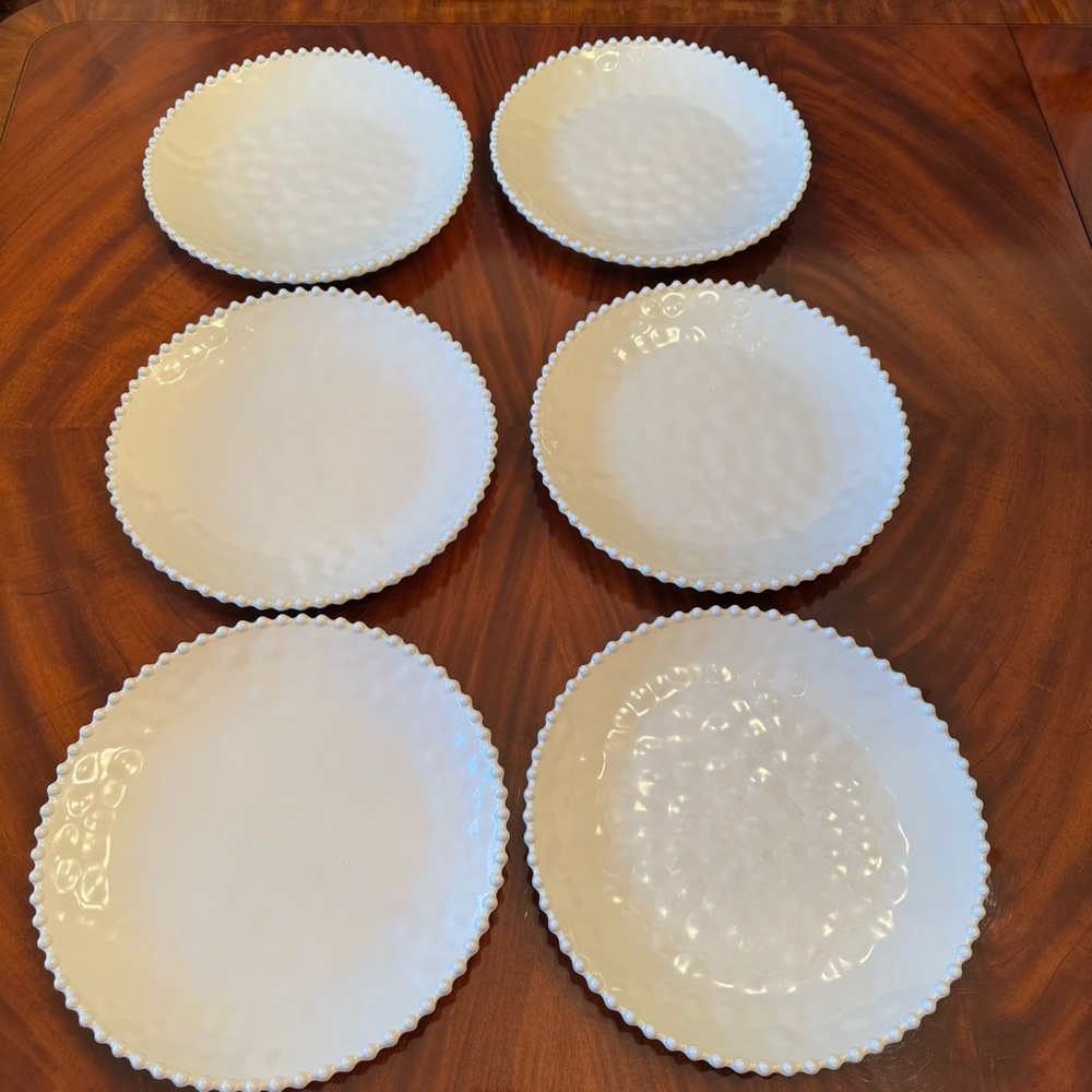 Merritt China Beaded Pearl 14" Round Dinner Plates Serving Tray Chargers - Set 6